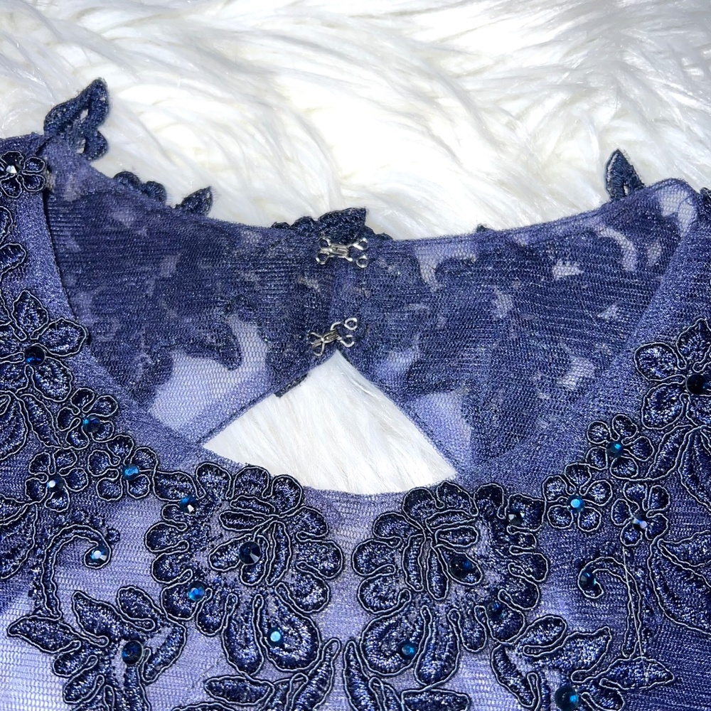 🚫SOLD! NEW! |•MADISON JAMES•| Navy Floral Print Two Piece Formal Prom Dress - Picture 7 of 12